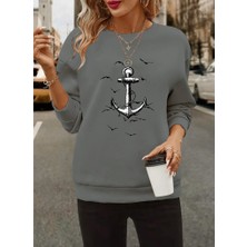 Hanzone Kadın Uzun Kollu Bisiklet Yaka Desenli Viskon Iki Iplik Bluz