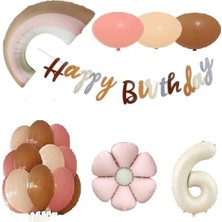 Pembe Papatya Folyolu Retro Yaş Balon Set