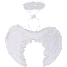 Beyaz Renkli Tüylü Bebek Melek Kanadı ve Tacı 30X45 cm