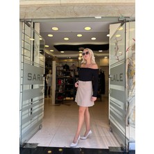 Straplez Yaka Çiçek Detaylı Triko