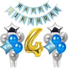 Gümüş Mavi Doğum Günü Balon Set