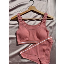 Soleya Kaşkorse Kumaş  Gül Kurusu Renk Pedli Sütyen ve Slip Külot Takımı