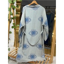 Müslin Kimono %100 Pamuklu Göz Desenli Jakarlı Bornoz Kaftan Sabahlık
