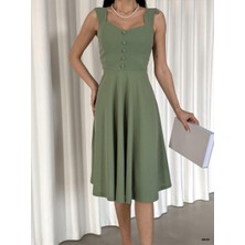 Moda Feminen Askılı Kalp Yaka Midi Boy Krep Kumaş Abiye Elbise 582187 Mint