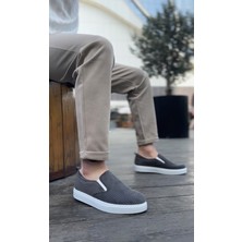 ET0339 Bağcıksız Kadife Gri Beyaz Taban Günlük Erkek Ayakkabı