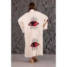 Müslin Kimono %100 Pamuklu Yin Yang Göz Baskılı Desenli Bornoz Kaftan Sabahlık