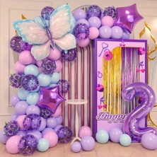 Mor Prenses Temalı Parti Balon Seti Yıldız, Rakam ve Kelebek Şekilleriyle