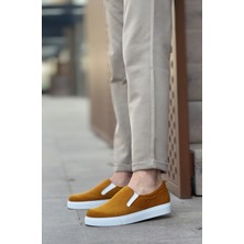 ET0339 Bağcıksız Kadife Hardal Beyaz Taban Günlük Erkek Ayakkabı