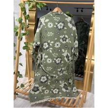 Müslin Kimono %100 Pamuklu Çiçek Desenli Jakarlı Bornoz Kaftan Sabahlık