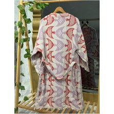 Müslin Kimono %100 Pamuklu Balık Desenli Jakarlı Bornoz Kaftan Sabahlık