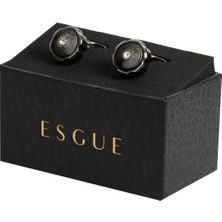 Esgue Siyah Renk Siyah Taşlı Yuvarlak Desenli Kol Düğmesi KD:7105