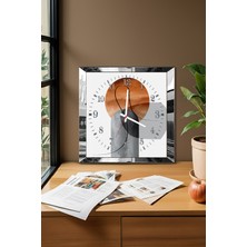 Gümüş Çerçeveli Soyut Geometrik Şekiller Temalı Dekoratif Mdf Duvar Saati