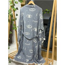 Müslin Kimono %100 Pamuklu Göz Desenli Bornoz Kaftan Sabahlık
