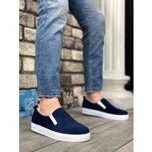 ET0339 Bağcıksız Kadife Lacivert Beyaz Taban Günlük Erkek Ayakkabı