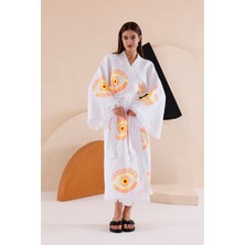 Müslin Kimono %100 Pamuklu Göz Baskılı Desenli Bornoz Kaftan Sabahlık