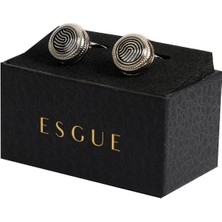 Esgue Gümüş Renk Siyah Desenli Yuvarlak Kol Düğmesi KD:7208