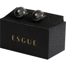 Esgue Siyah Renk Taşlı Siyah Desenli Yuvarlak Kol Düğmesi KD:7305