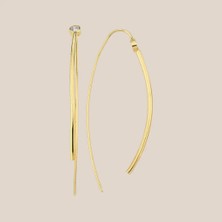 Oval Çubuk Tektaş Altın Küpe