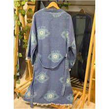 Müslin Kimono %100 Pamuklu Göz Desenli Jakarlı Bornoz Kaftan Sabahlık