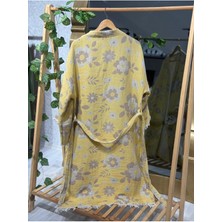Müslin Kimono %100 Pamuklu Çiçek Desenli Jakarlı Bornoz Kaftan Sabahlık