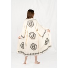 Müslin Kimono %100 Pamuklu Çift Başlı Kartal Baskılı Desenli Bornoz Kaftan Sabahlık