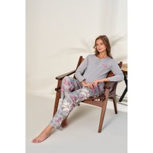 Düğmeli Yaka Uzun Kollu Kadın Battal Pijama Takımı