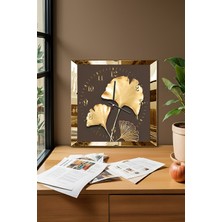 Gold Çerçeveli Altın Çiçekler Temalı Dekoratif Mdf Duvar Saati