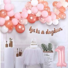 Lüks Pembe Rose Gold 1 Yaş Balon Seti