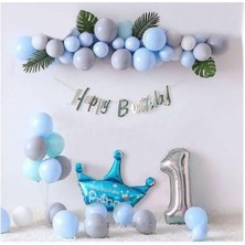 Makaron Mav Gri Prens Taç Folyolu Balon Set
