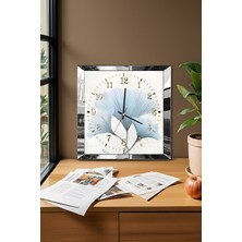 Gümüş Çerçeveli Zarif Zaman Temalı Dekoratif Mdf Duvar Saati