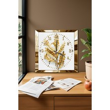 Gold Çerçeveli Bitki Zarafeti Temalı Dekoratif Mdf Duvar Saati