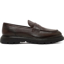 Erkek Kahverengi Kalın Tabanlı Deri Loafer 25WFD8200FT