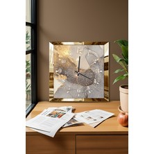 Gold Çerçeveli Soyut Saat Temalı Dekoratif Mdf Duvar Saati