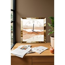 Gold Çerçeveli Kum ve Çöl Temalı Dekoratif Mdf Duvar Saati