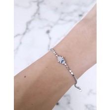 Paslanmaz Çelik Ezme Zincirli Fatma Ana Eli Gümüş Bileklik