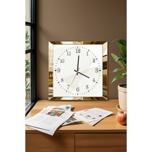 Gold Çerçeveli Soyut Saat Temalı Dekoratif Mdf Duvar Saati