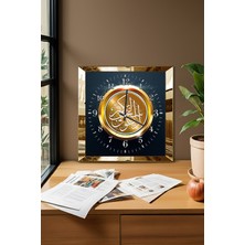 Gold Çerçeveli Saat-I Kudsiye Temalı Dekoratif Mdf Duvar Saati