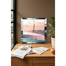 Gümüş Çerçeveli Kum ve Çöl Temalı Dekoratif Mdf Duvar Saati