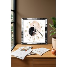 Gümüş Çerçeveli Soyut Saat Temalı Dekoratif Mdf Duvar Saati