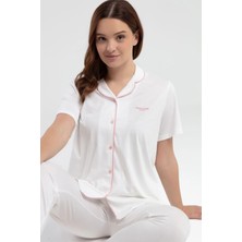 Pierre Cardin 7715 Kadın Kısa Kollu Gömlek Pijama Takımı-Krem