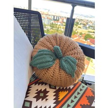 El Yapımı Örgü Balkabağı Dekoratif Yastık 20X10 cm – Halloween Temalı, Boncuk Elyaf Dolgulu 2