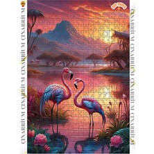 Çınarrium Alacakaranlıkta Flamingo Aşkı Dekoratif Çift Katlı Çerçeveli Asılabilir Ahşap Puzzle 500 Parça 50X30