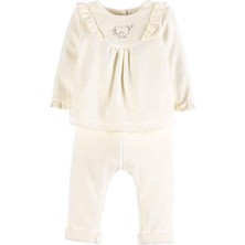 Idil Baby Kız Bebek Krem Nakışlı Kadife 2'li Takım