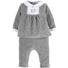 Idil Baby Kız Bebek Gri Nakışlı Kadife 2'li Takım