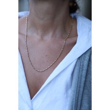 14 Ayar Altın Beyaz-Sarı Örüntü Top Dizisi Zincir