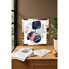 Gold Çerçeveli Pastel Zamanlar Temalı Dekoratif Mdf Duvar Saati