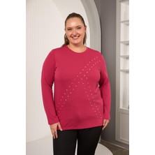 Büyük Beden Geometrik Taşlı Bluz Violet