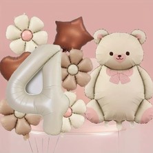 8 Adet Mat Krem Papyon Ayı & Numara 0-9 Balon Seti