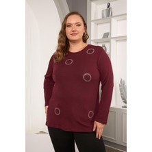 Çember Taş Işlemeli Büyük Beden Bluz Bordo