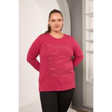 Büyük Beden Taş Detay Bluz Violet